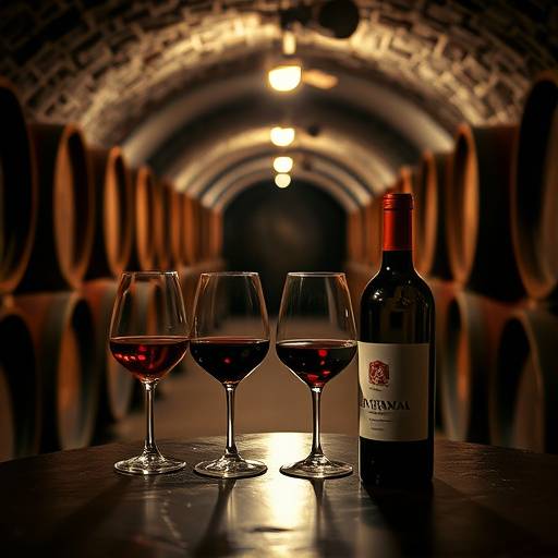 Cata de vinos tintos y blancos en una bodega subterr&aacute;nea de La Rioja