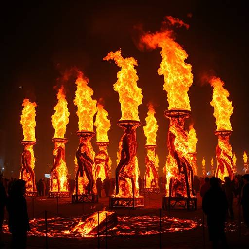 Espectaculares 'ninots' (figuras) de Las Fallas ardiendo en la noche valenciana
