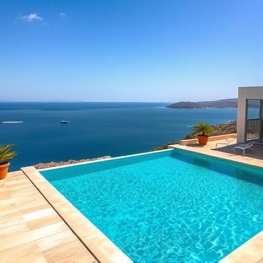 Terraza de una villa en Ibiza con piscina infinita y vistas al mar